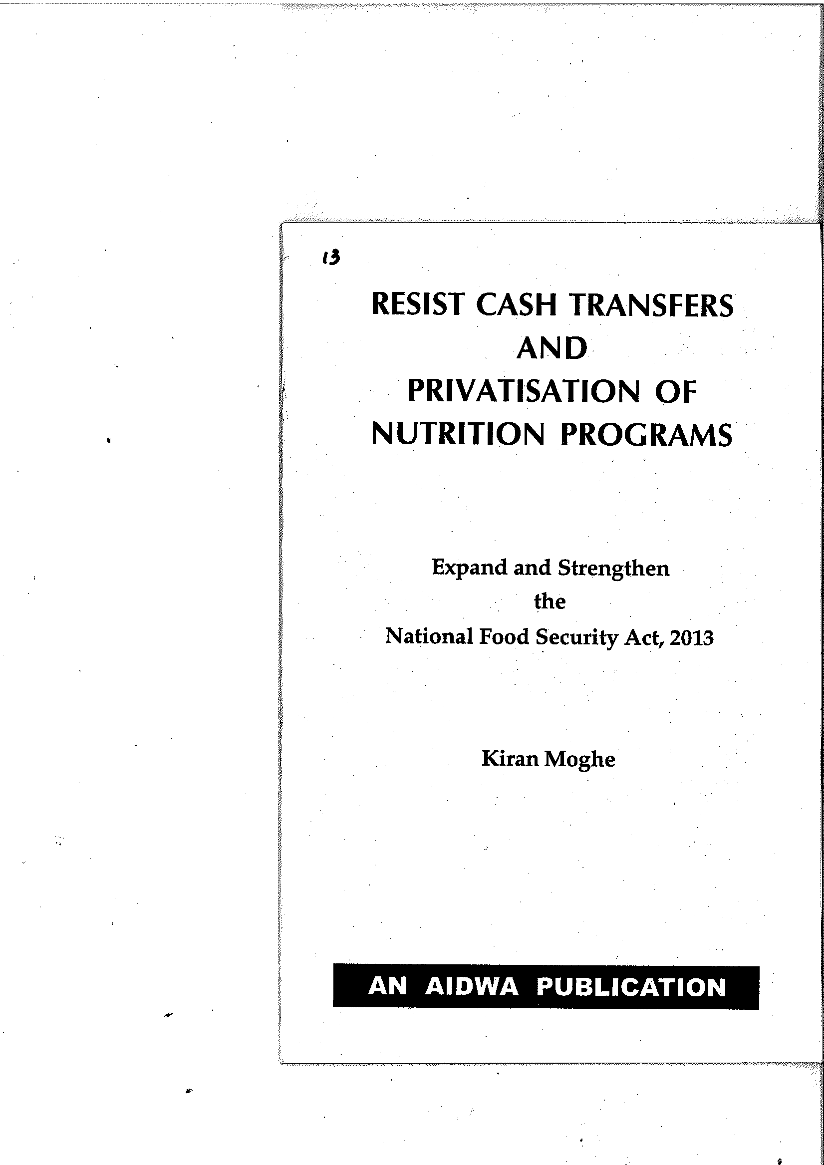 Resist Cash Transfers and Privitisation of Nutrition Programs 