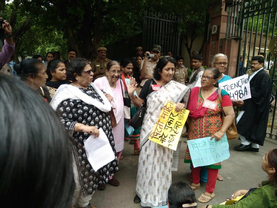 Women Protest Outside Supreme Court Against  Dilution Of Section 498A